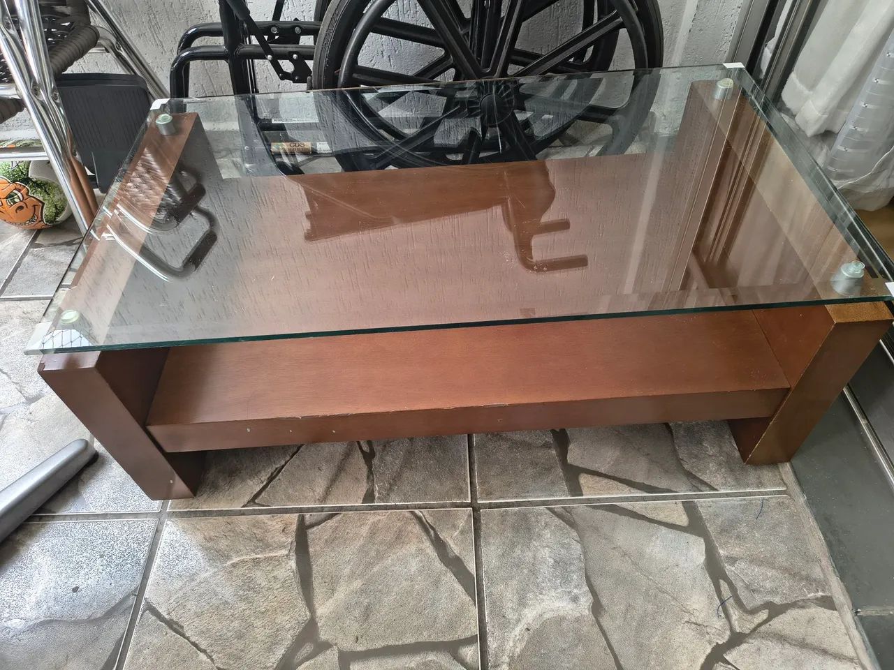 Mesa madeira de apoio e centro 