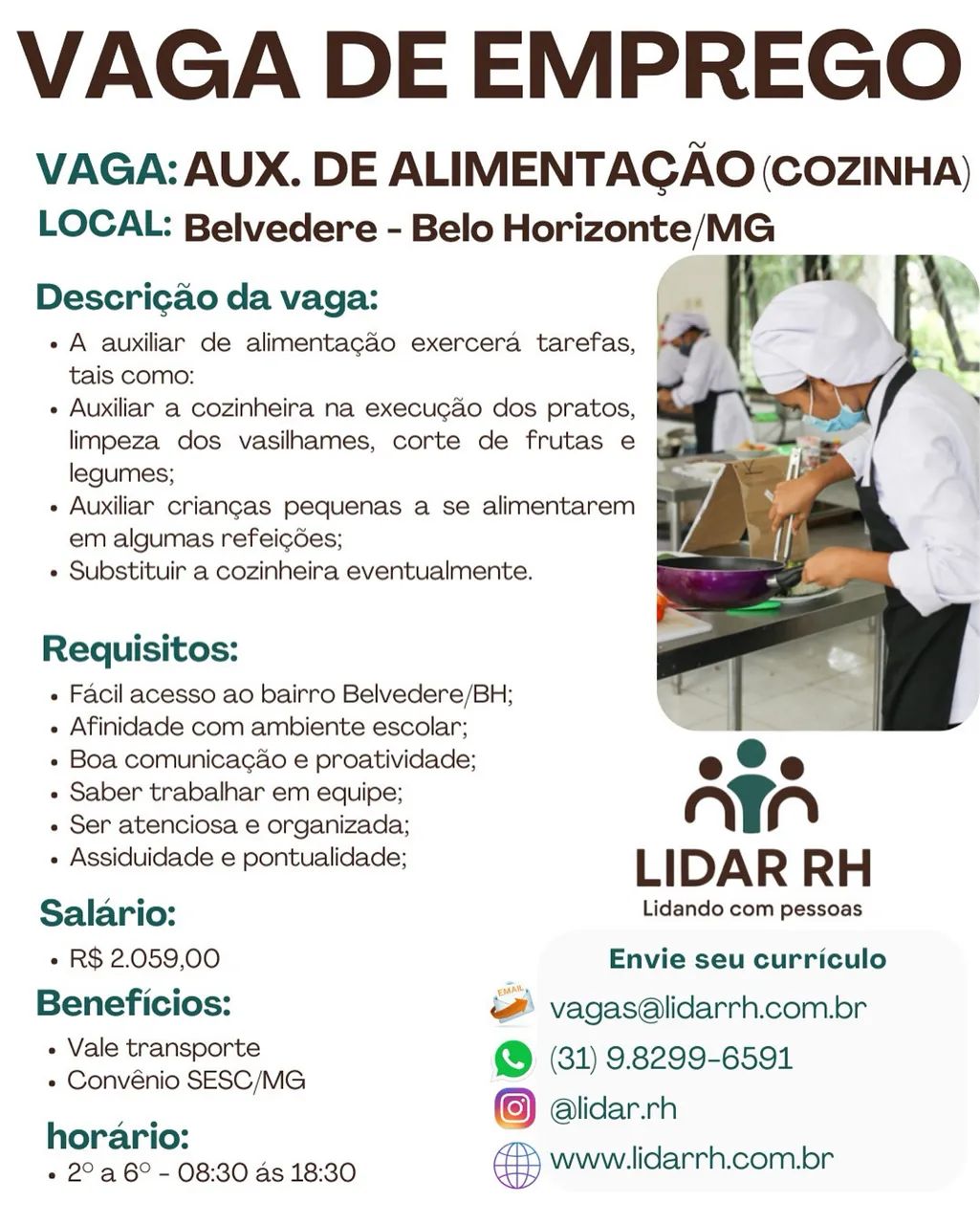 Vaga Emprego Aux. de Cozinha escolar