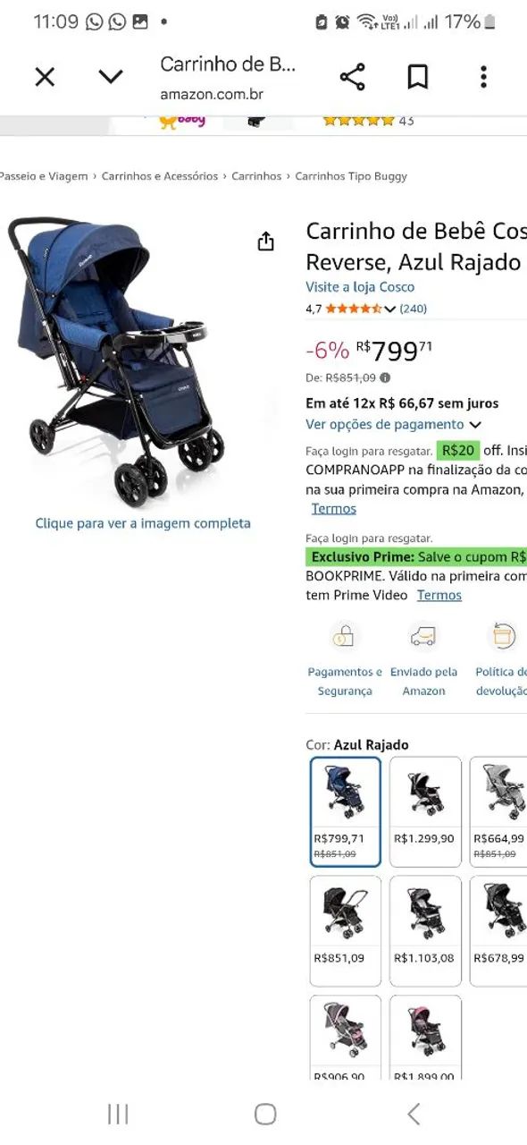 Carrinho Bebê Cosco Reverse Azul - Foto 4