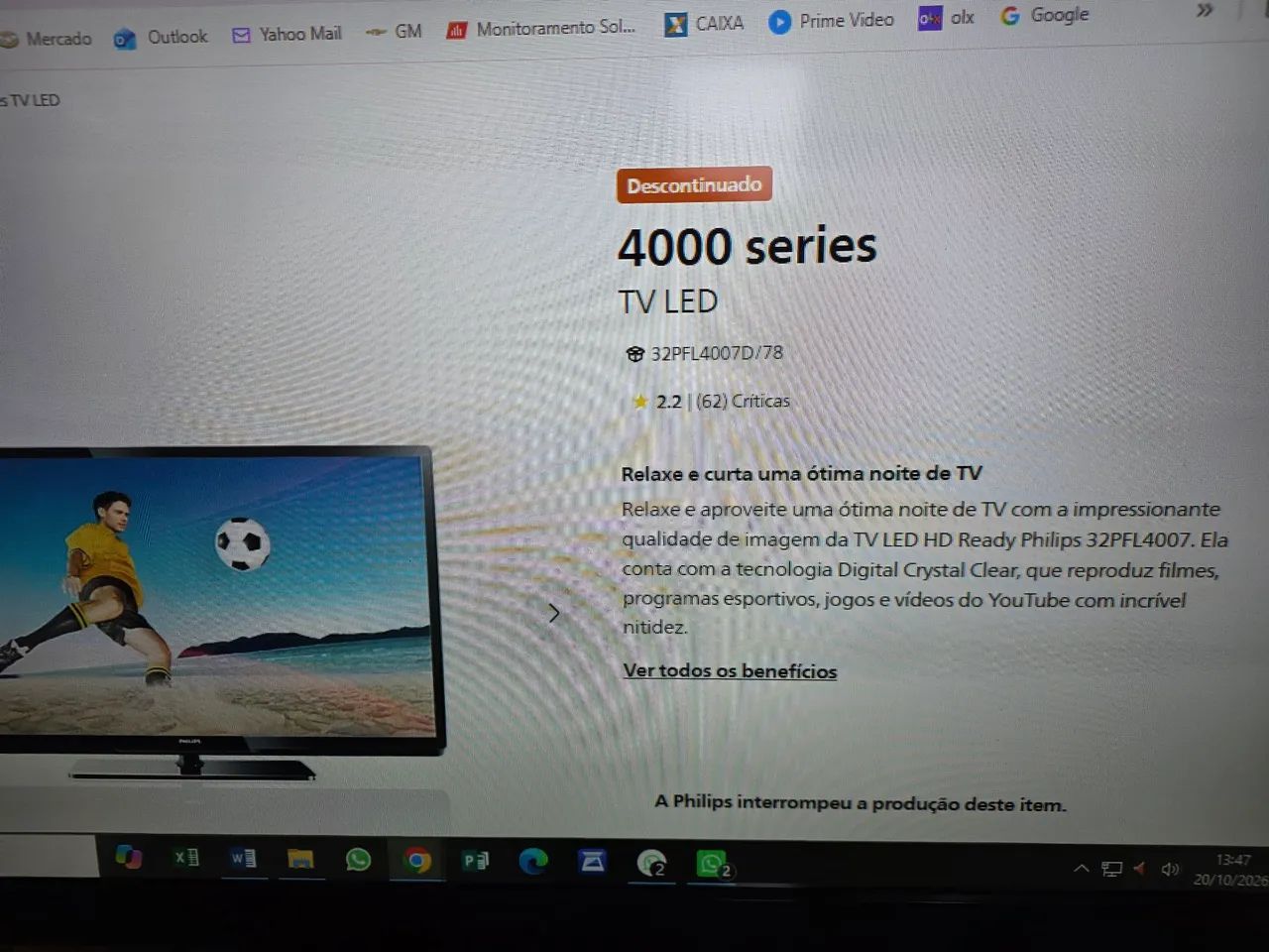 TV Philips Digital 32" e controle