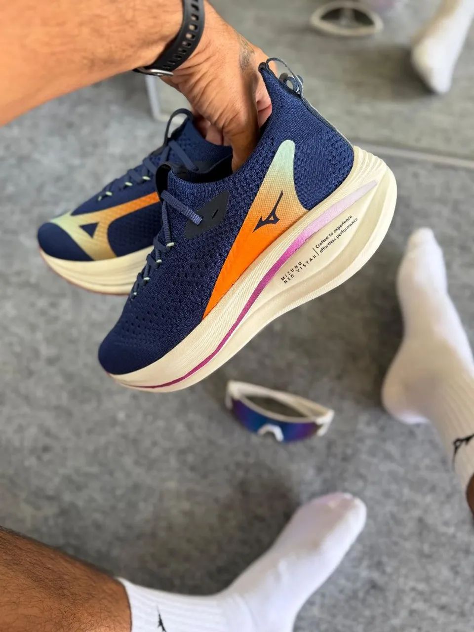 Tênis Mizuno neo vista 2 Marinho laranja Linha Premium - Calçados
