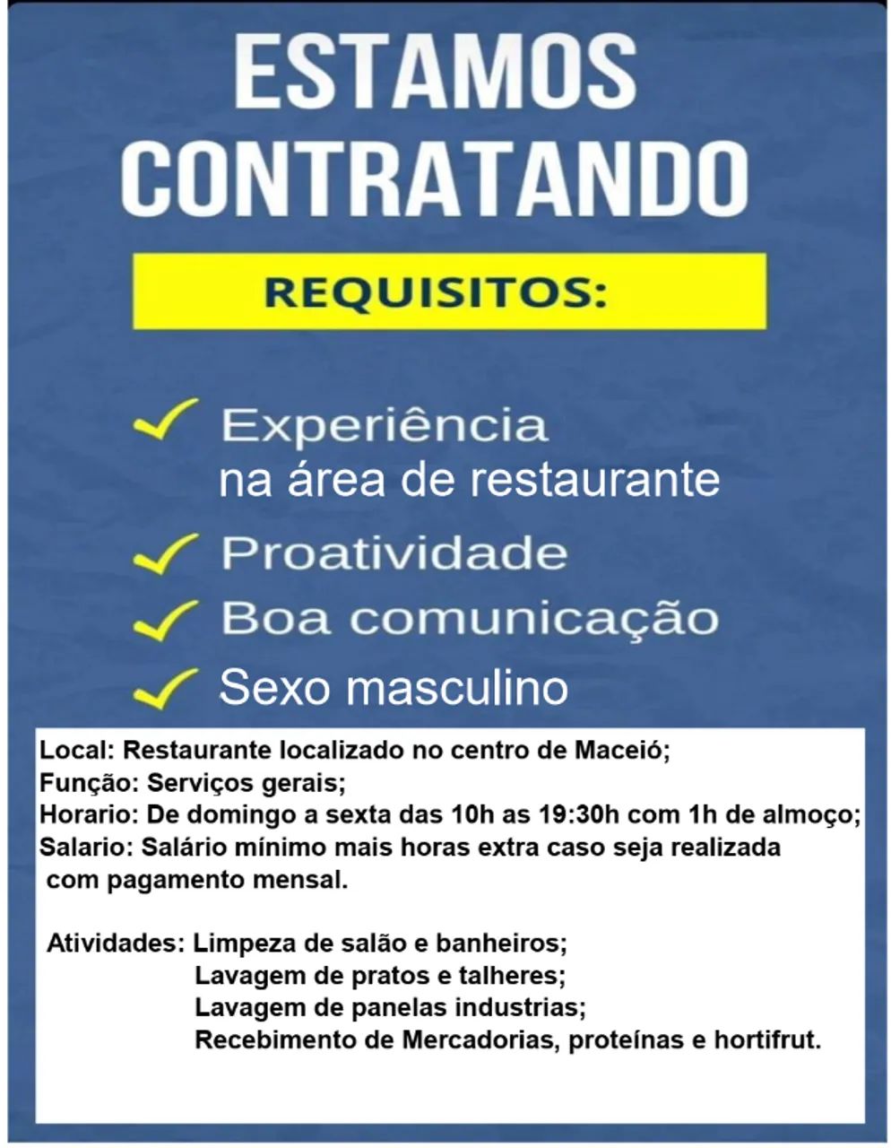 Vaga para serviços gerais