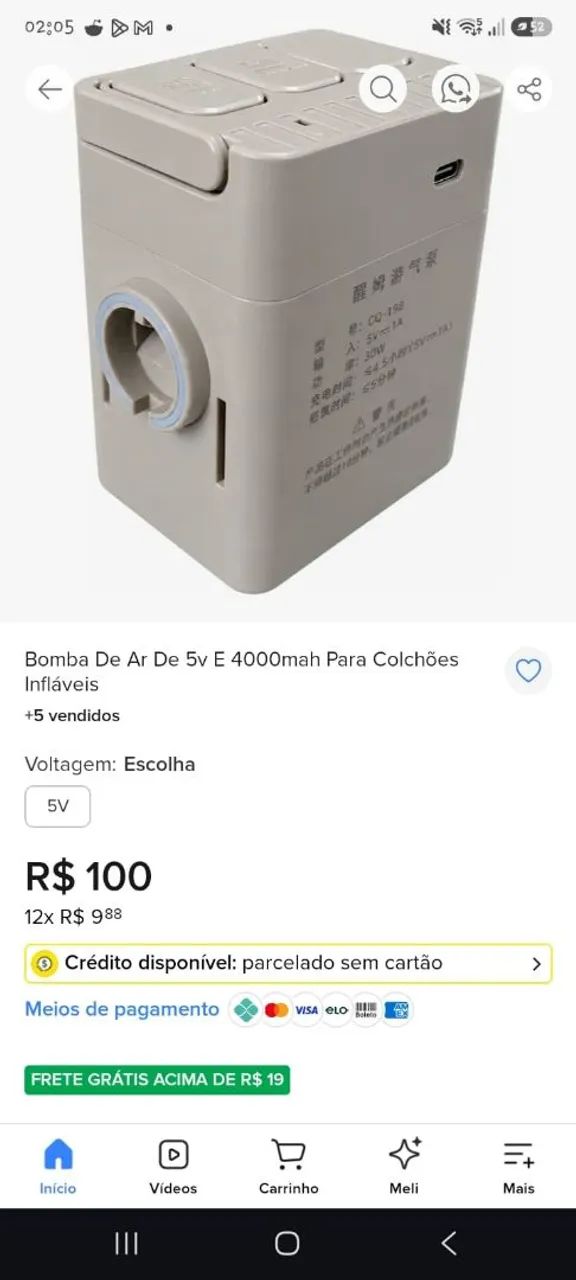 Bomba de ar elétrica GR-688 recarregável+bocais  - Foto 4