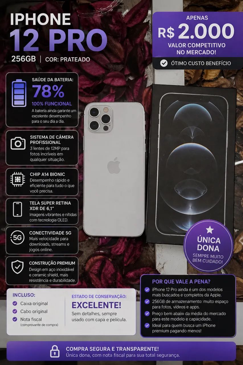 iPhone 12 Pro 256GB グラファイト 新品未開封 iPhone 12 Pro 256 GB grafite - Excelente (Recondicionado) | Frete スマートフォン本体