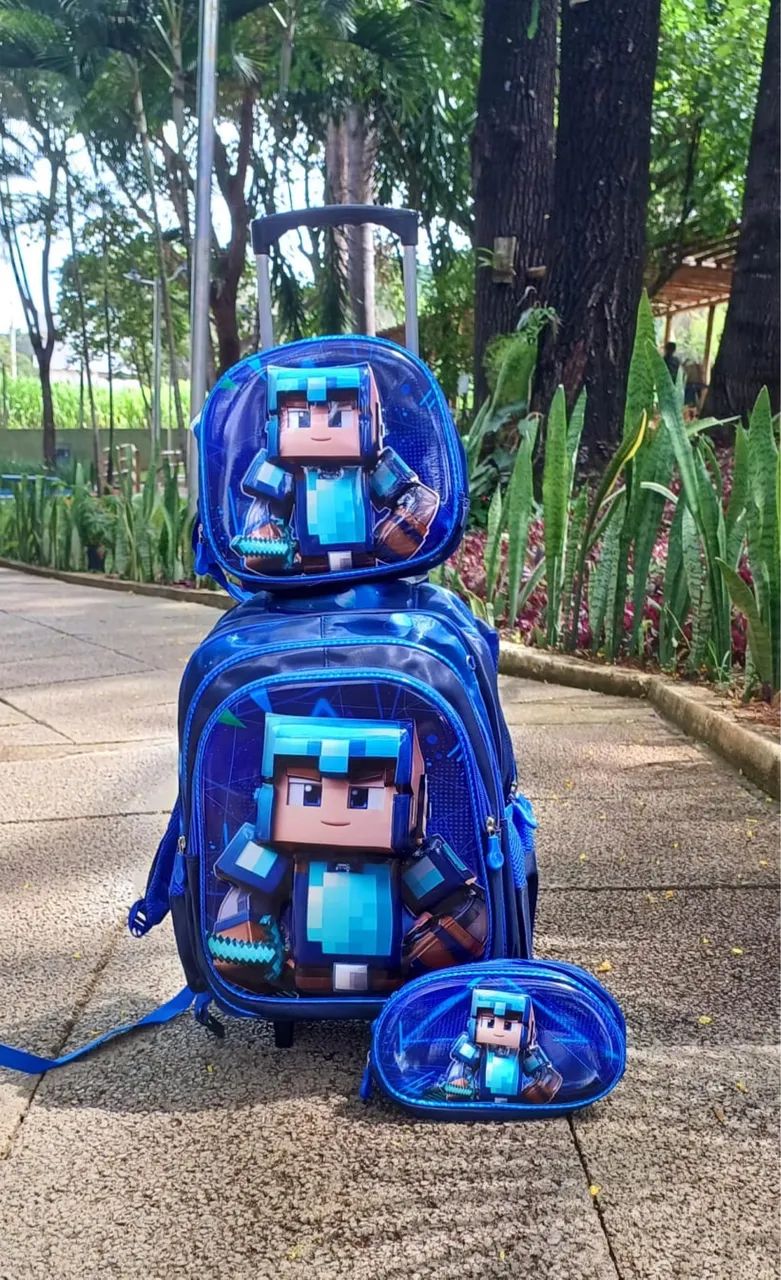 Mochila de rodinha infantil menino e menina personagens  - Foto 4
