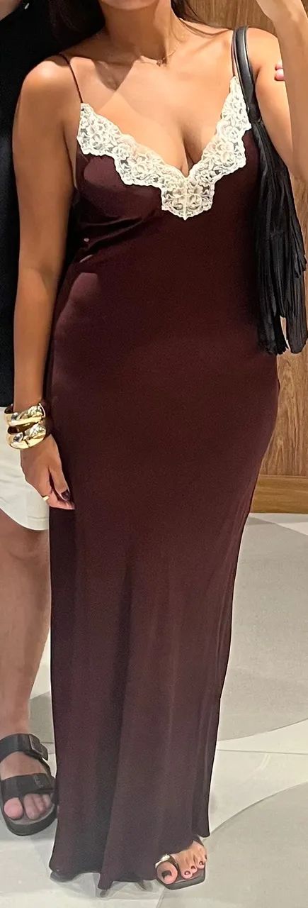 Vestido Cetim Zara marrom - Foto 2