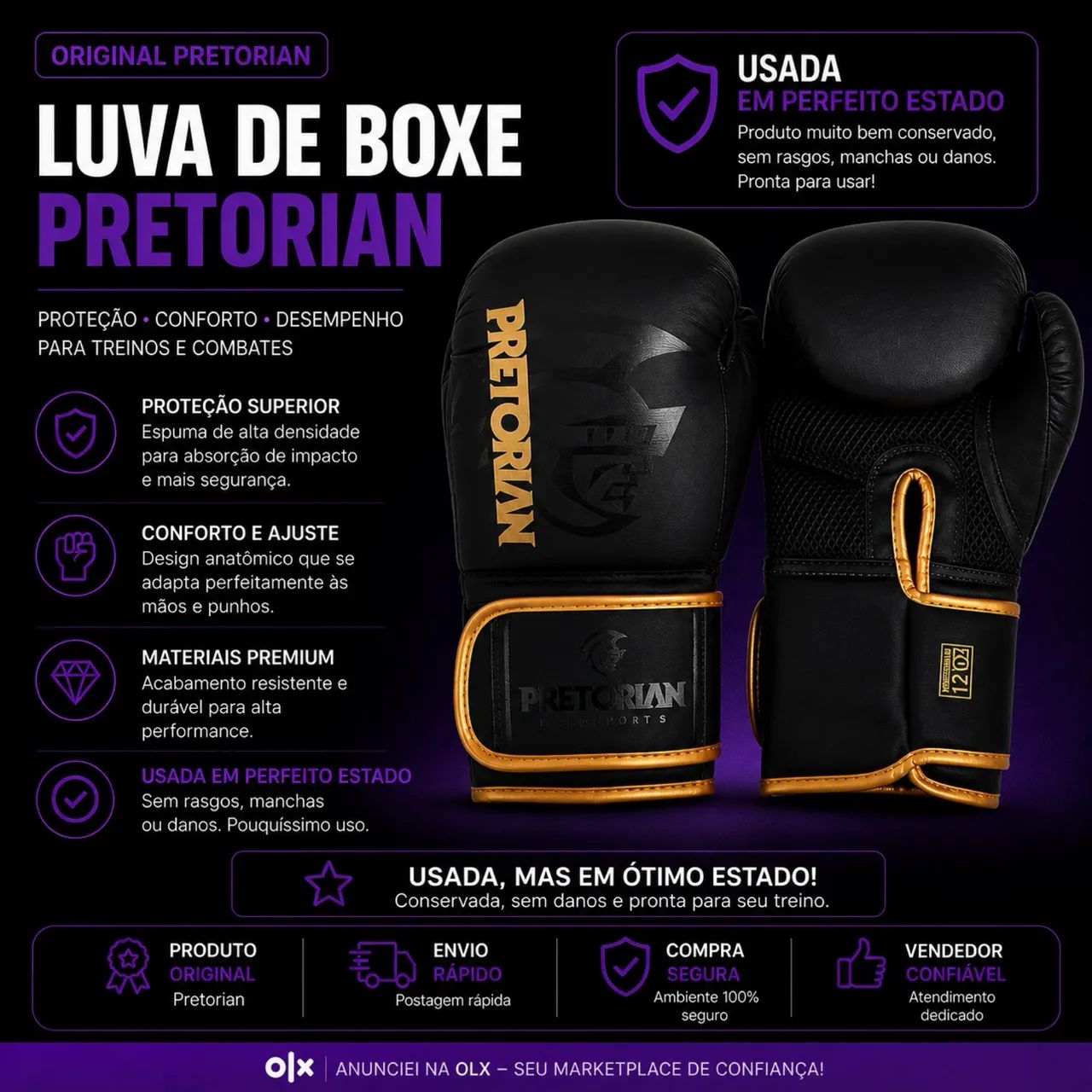 Luva boxe Pretorian First FX2 12Oz (PRETO E DOURADO)