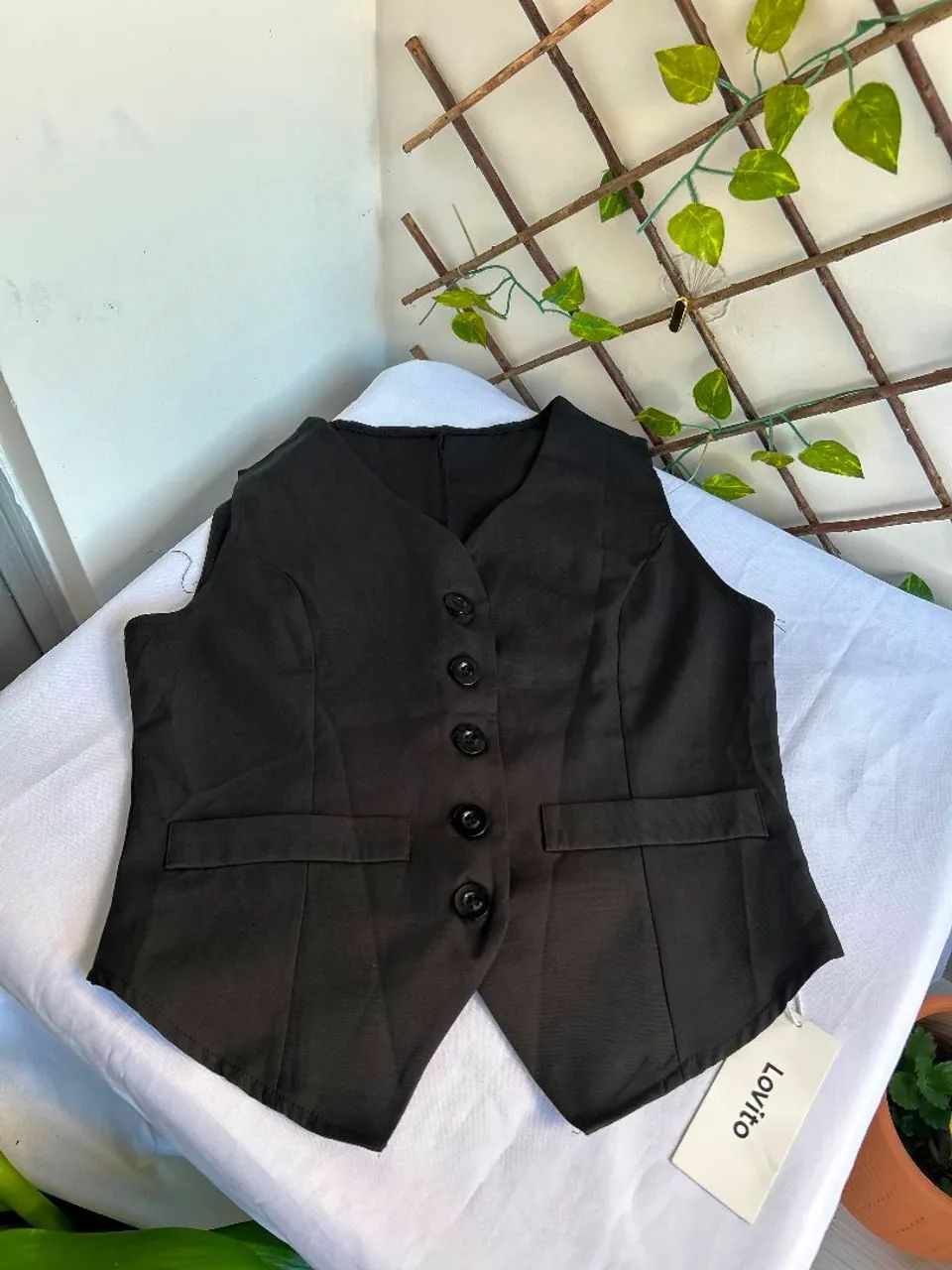Colete Feminino Preto Alfaiataria Lovito Novo Tam M
