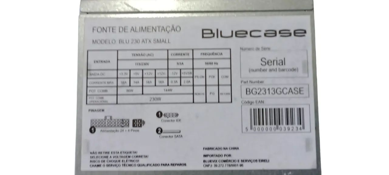 Fonte ATX Bluecase 230W funcionando 100%