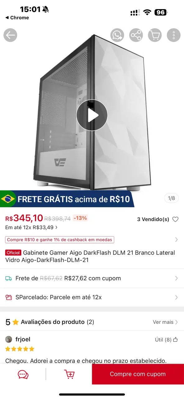 Gabinete Gamer Branco DarkFlash - Foto 2