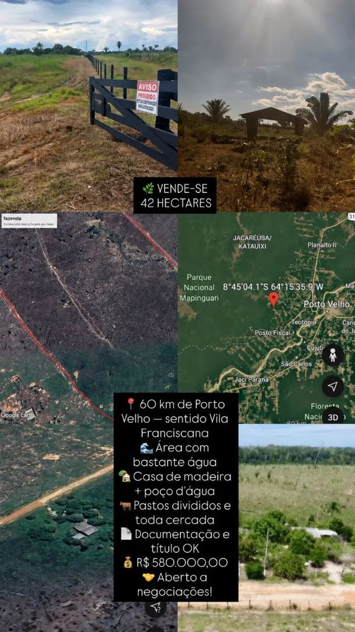 TERRA DOCUMENTADA 60KM DA CIDADE 43HEC, 580.000,00. DISPENSO CURIOSOS