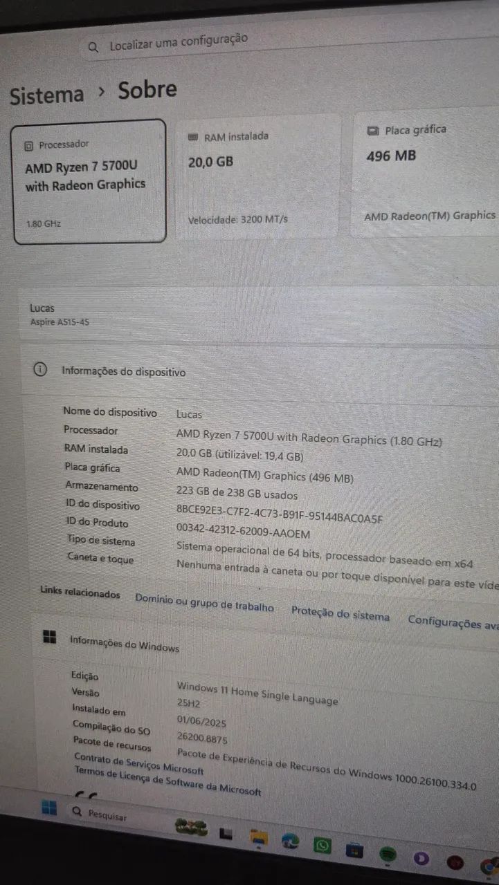 Notebook Acer Aspire 5 - Ryzen 7 - 20 GB Ram - Foto 3