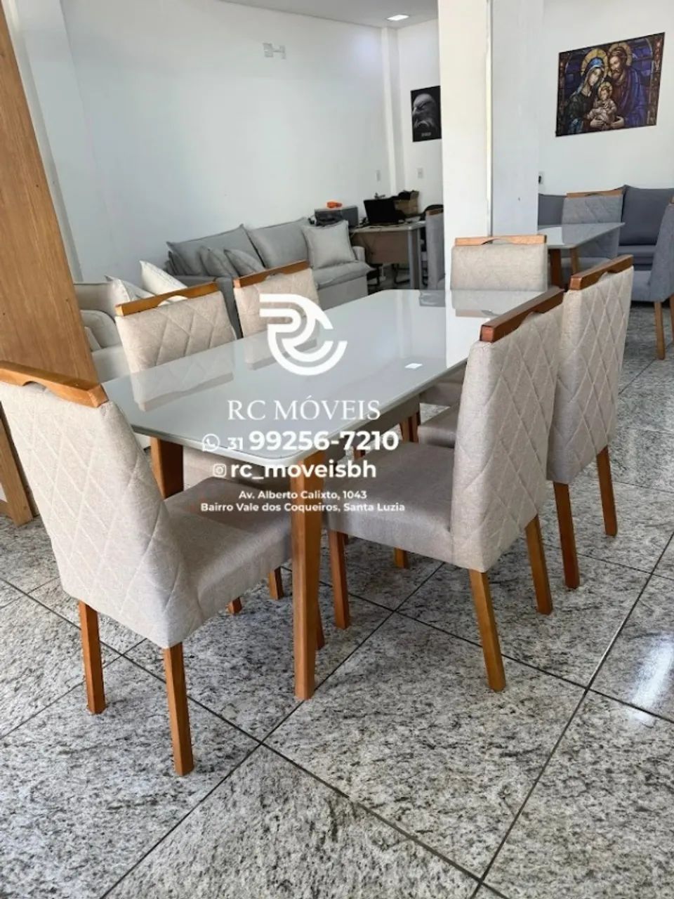 Mesa de jantar 1,70x0,90 Tampo Vidro Laqueado + 6 Cadeiras Madeira maciça - Foto 6