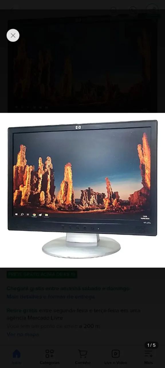 Tela LCD vga com entrada hd 20polegadas HP