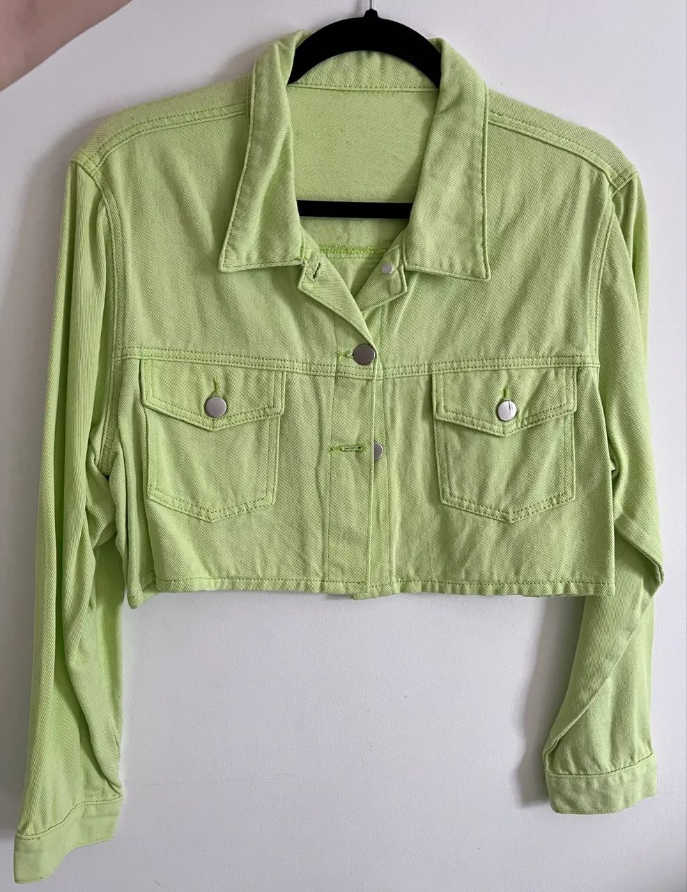 Jaqueta cropped verde de sarja - Tam P 