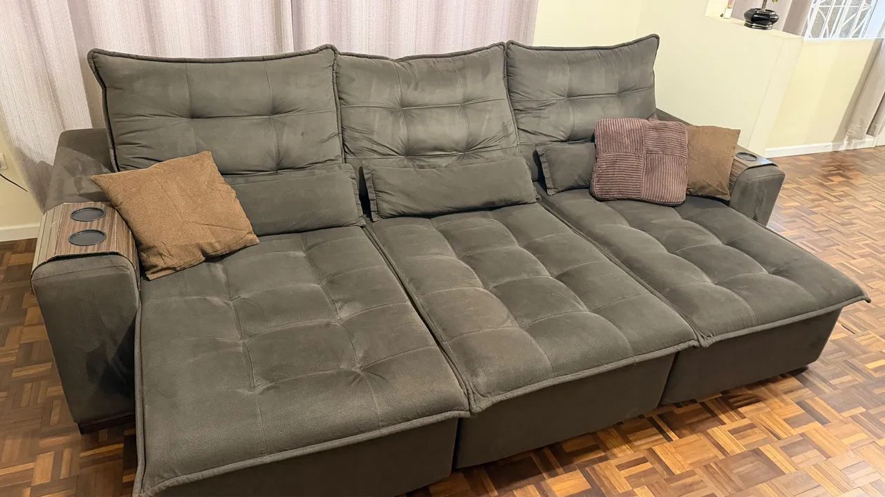 Sofá em Chenille retrátil e reclinável 3 metros  - Foto 5