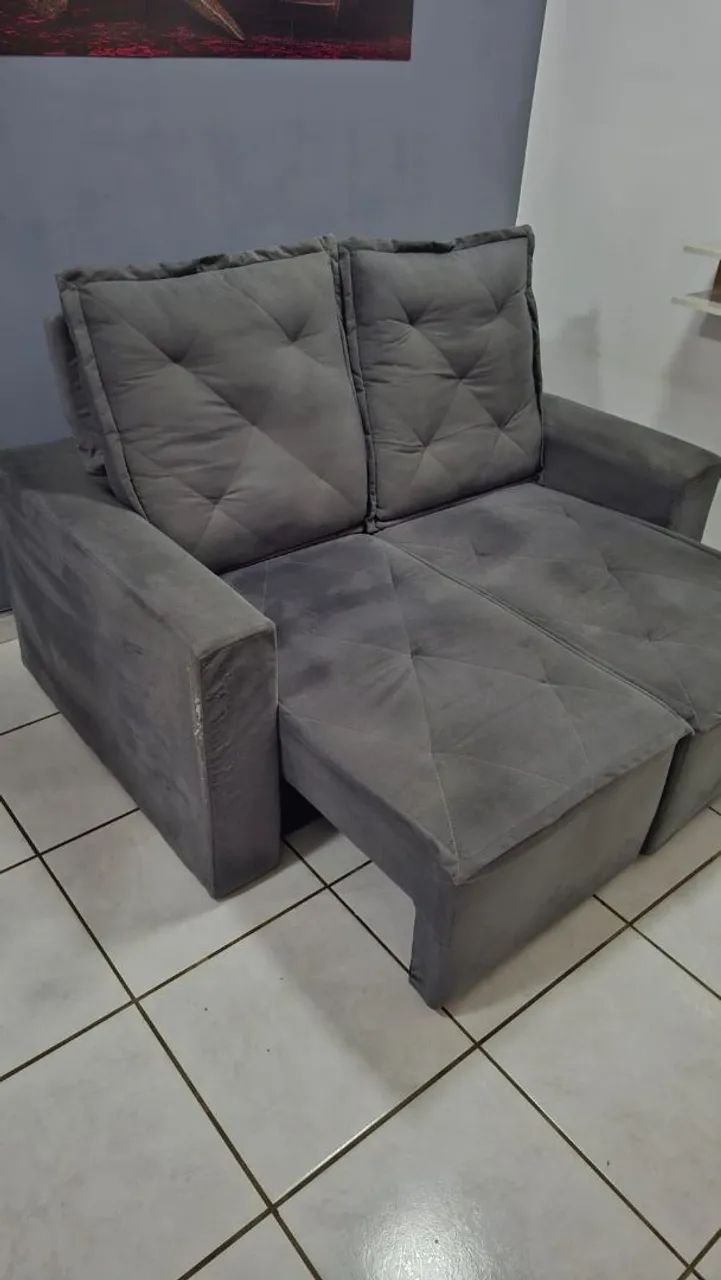 Sofá suede cinza 