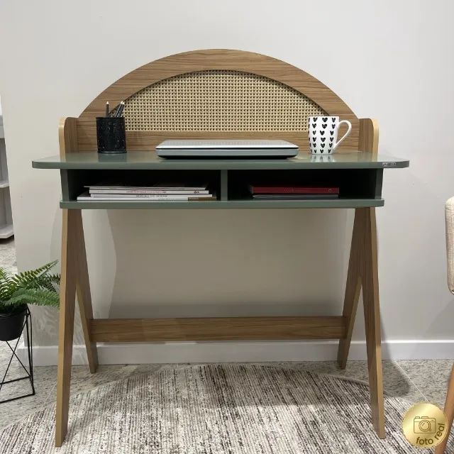 Escrivaninha com Nichos 100% MDF Verde Menta - Foto 2