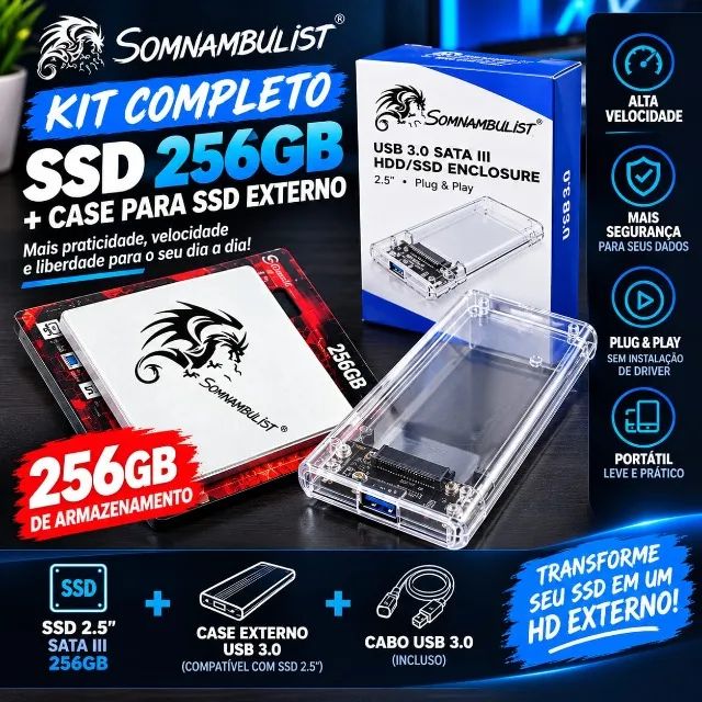 Kit de SSD 256gb + Case para ssd externo