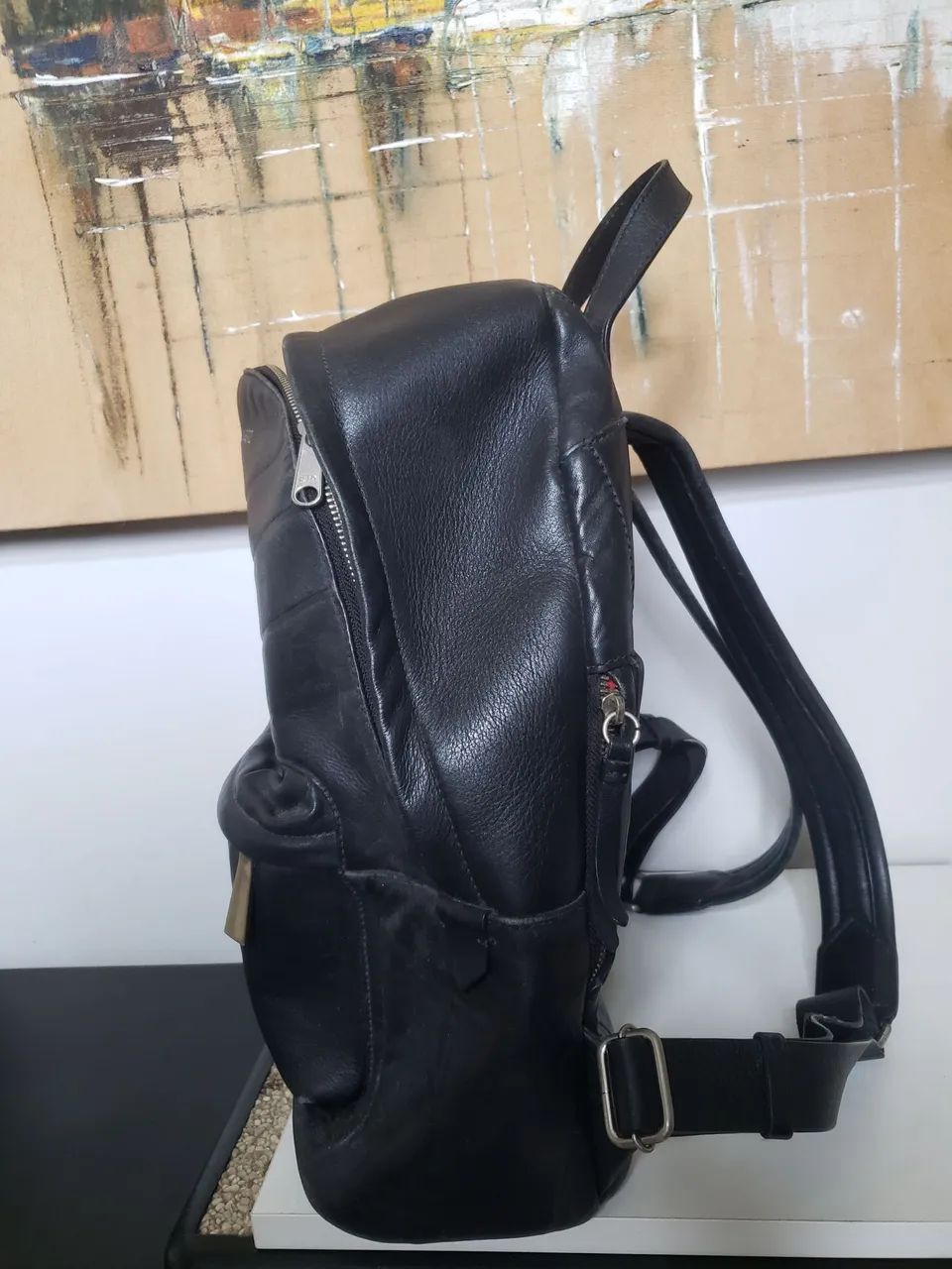 MOCHILA SCHULTZ COURO PRETA - Foto 3