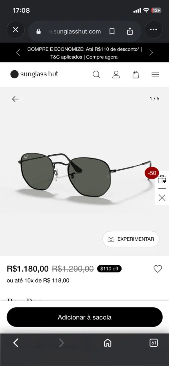 Óculos Original Ray Ban Hexagonal Flat Lenses - Foto 4