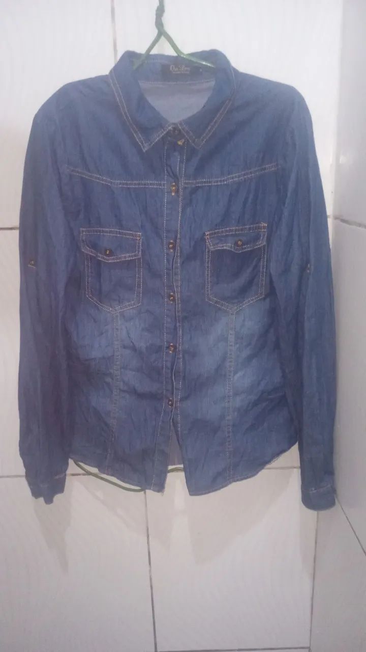 Camisa Azul Escuro Mangas Longas Feminino M - Foto 2