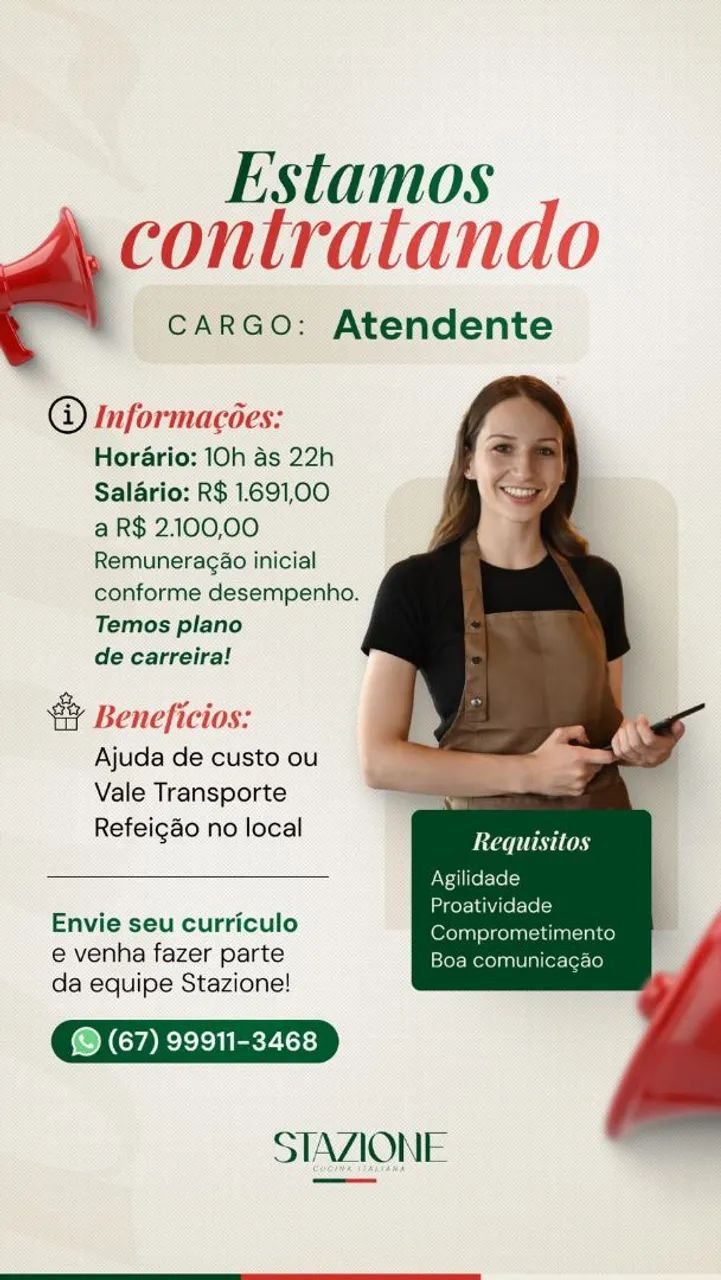 Estamos contratando atendente 