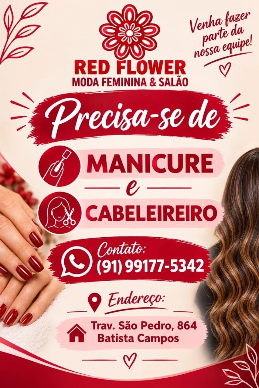 Estamos contratando Manicure e Cabeleireiro 