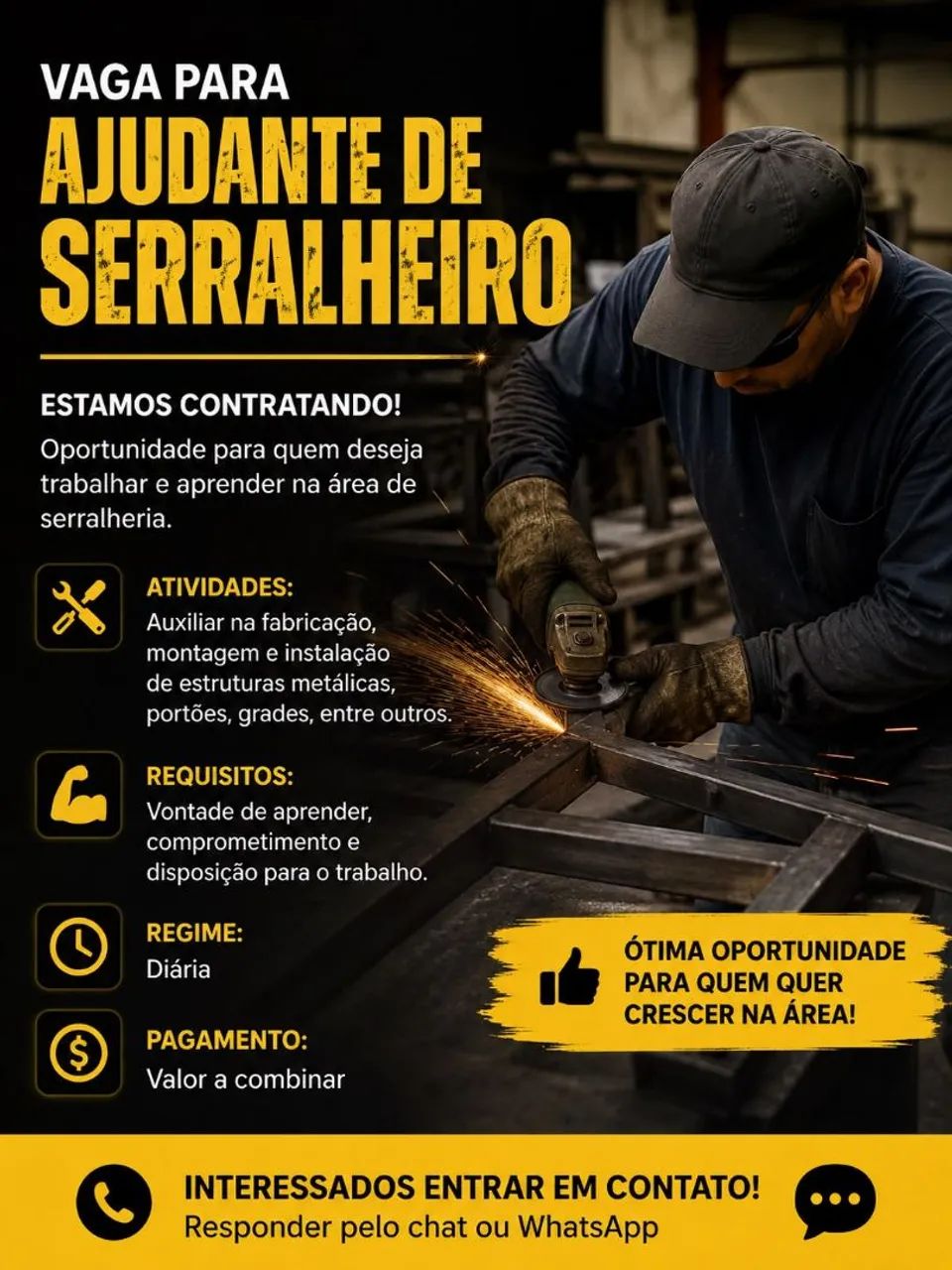 Vaga na diária para ajudante de serralheiro