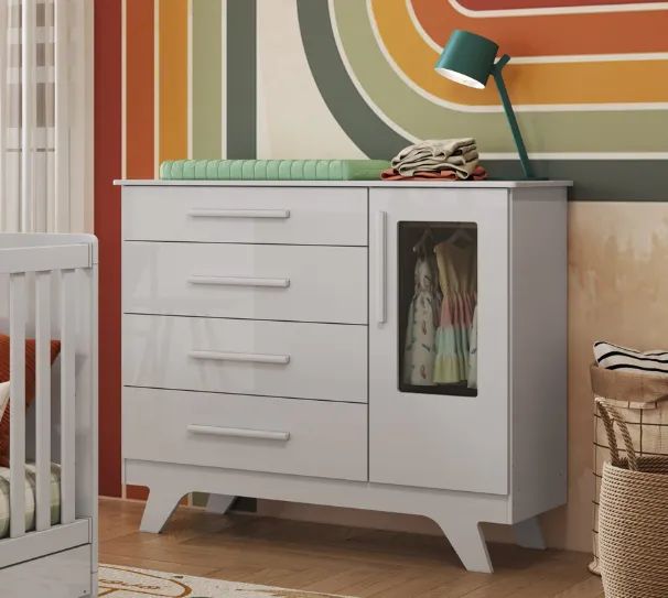 Comoda Retrô Janelinha 100% MDF - Peroba - Foto 3