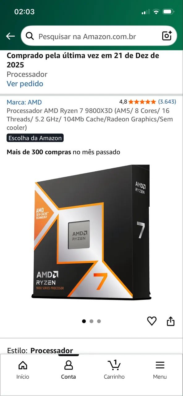 Vendo Processador Ryzen 7 9800X3D