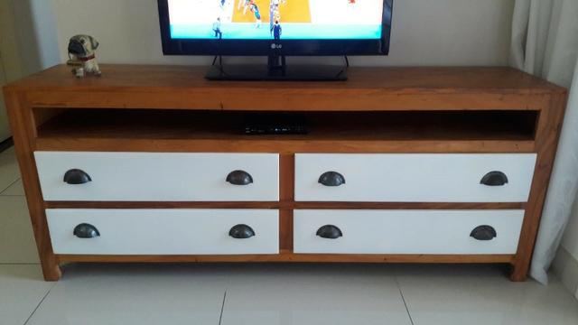 Rack Com Gavetão Peroba Rosa Maquinado