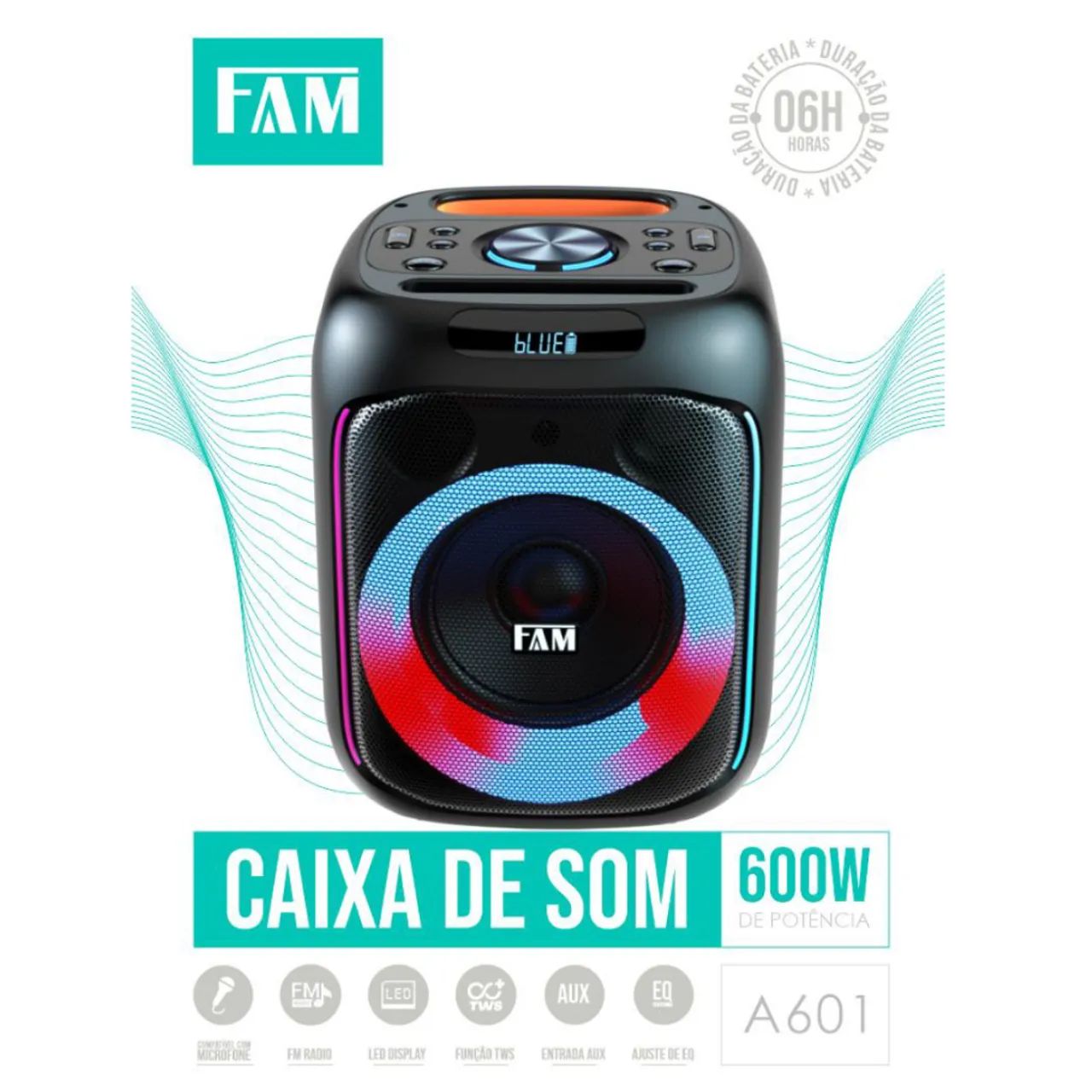 Caixa de som FAM Partybox Bluetooth com Led?s - Nova lacrada