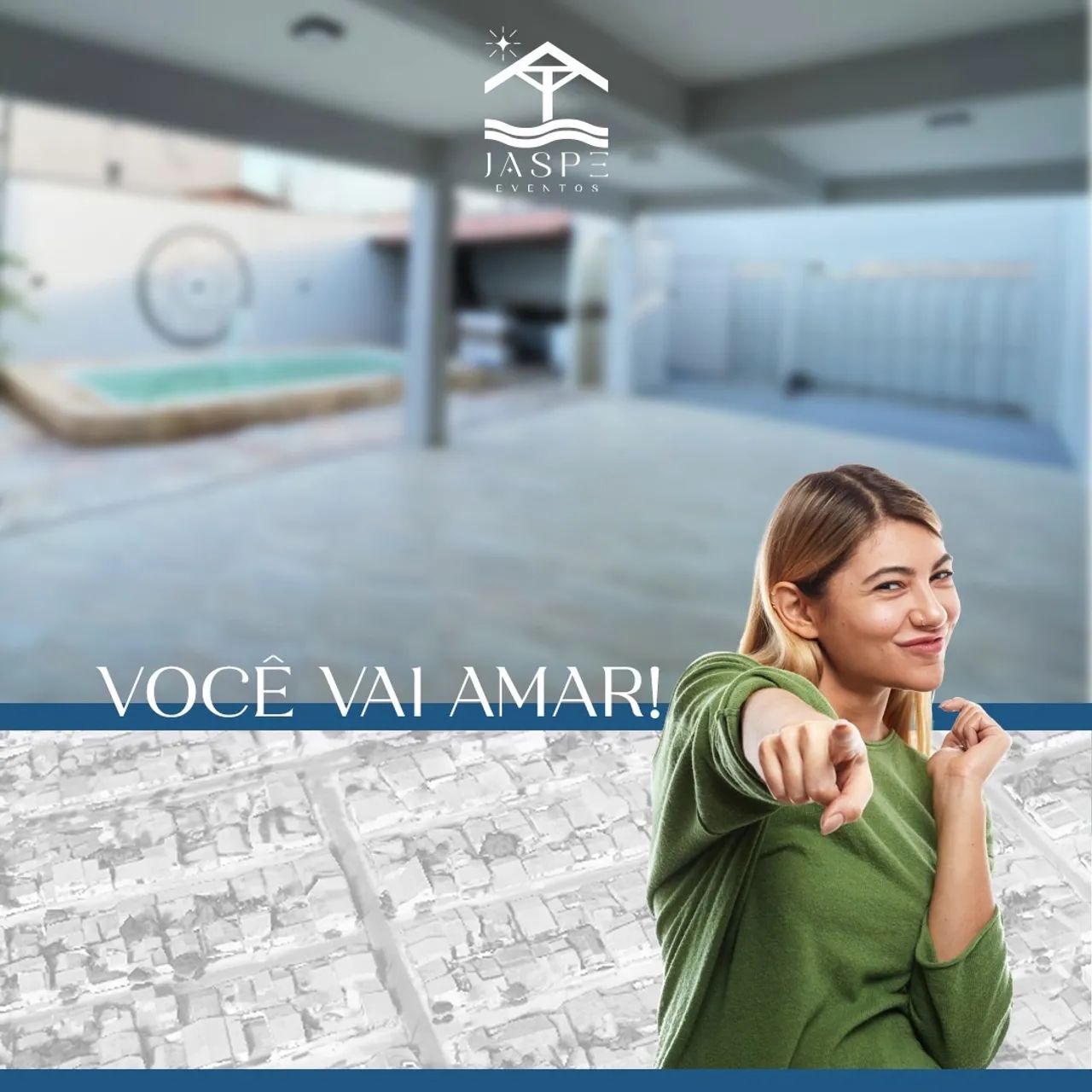 Espaço para eventos com piscina