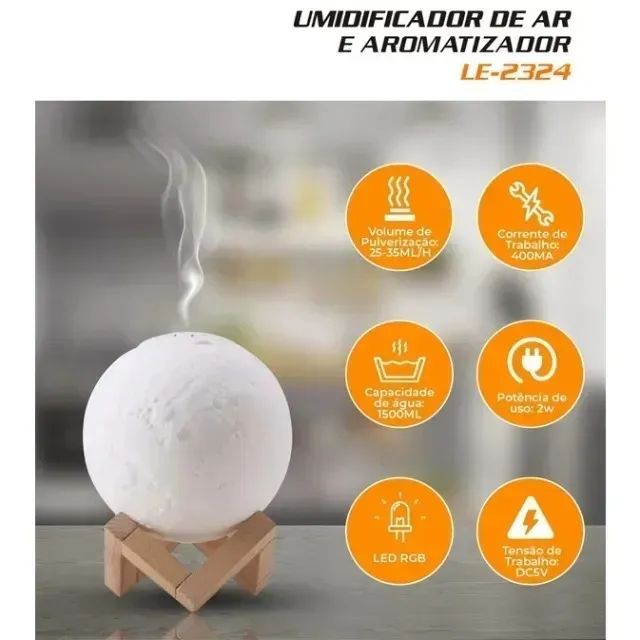 Umidificador de Ar - Abajur - Luminária Lua cheia 3D Bmax Loja Coimbra Entregamos - Foto 4