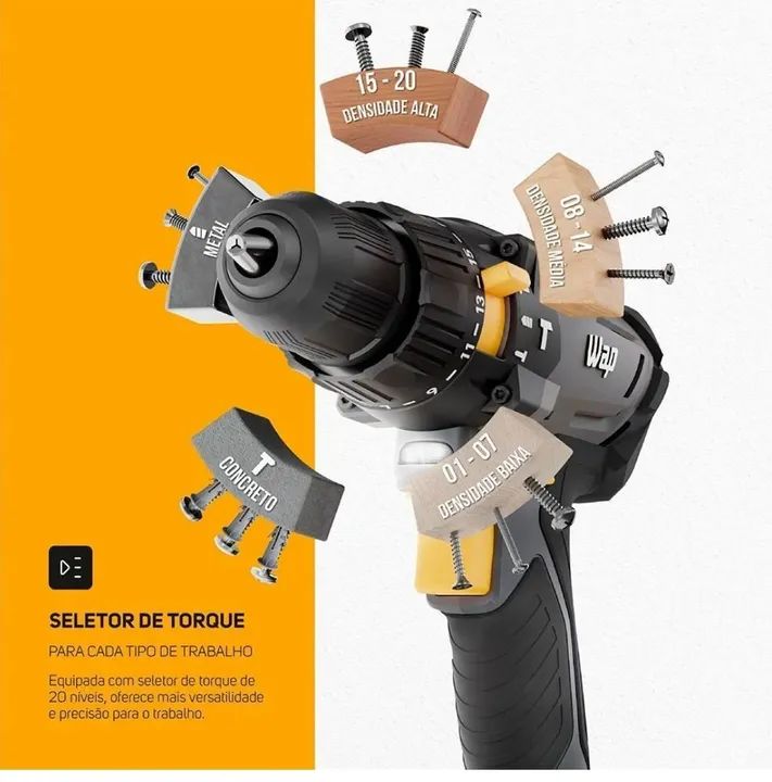 Parafusadeira E Furadeira Com Impacto Wap 3/8" Bateria 21V - Bivolt 