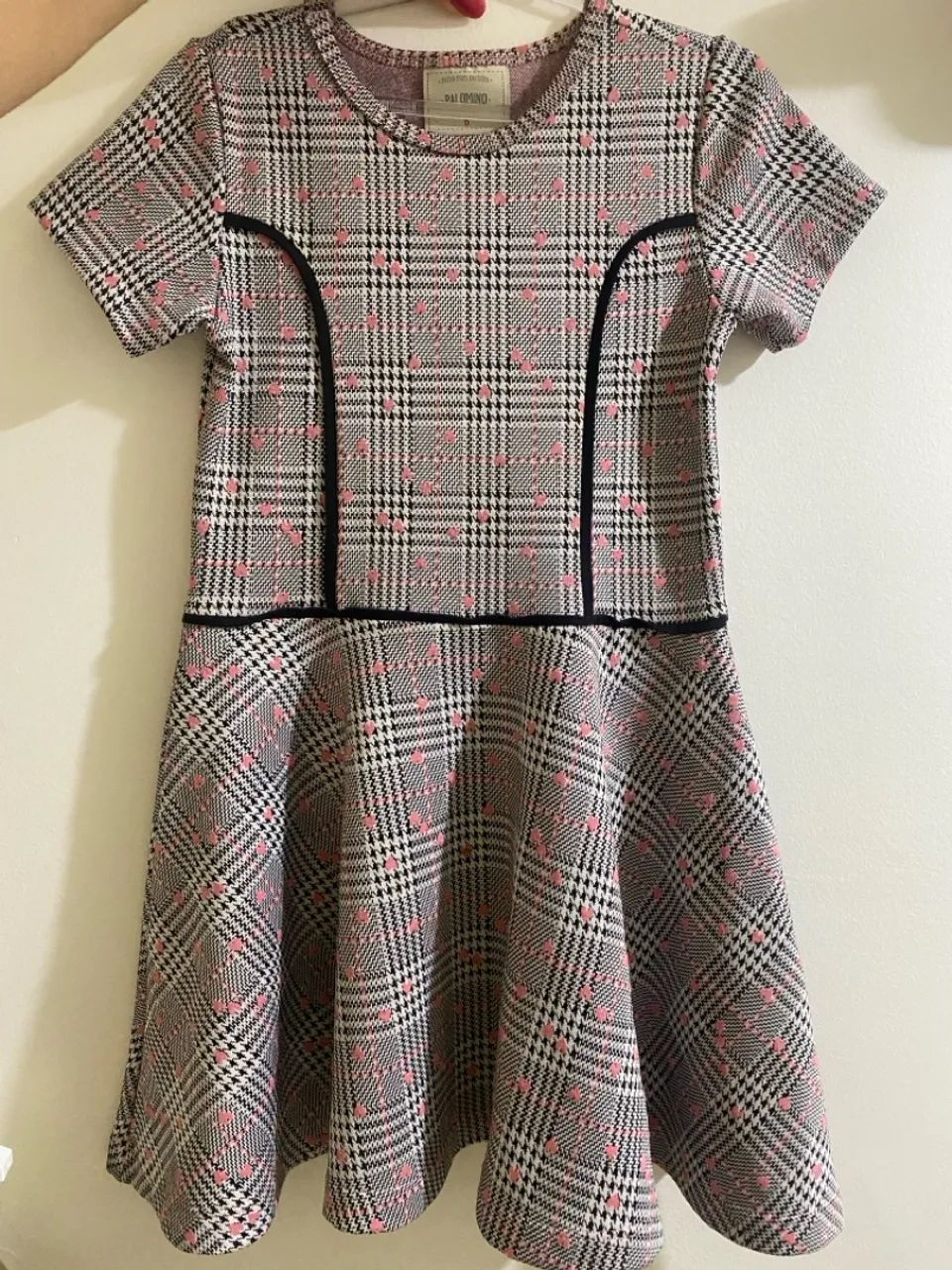 Vestido Infantil xadrez rosa e preto C&A