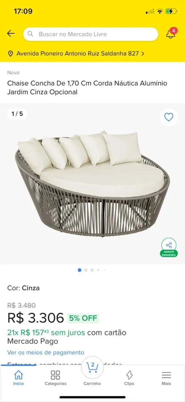 Chaise concha alumínio e corda náutica pouco uso