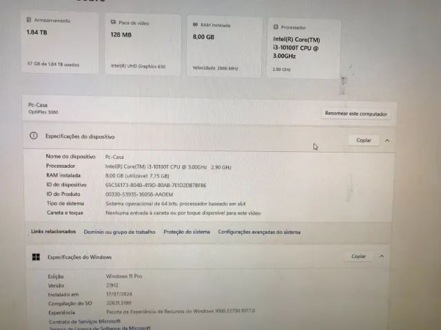 PC processador core i3 10º geração