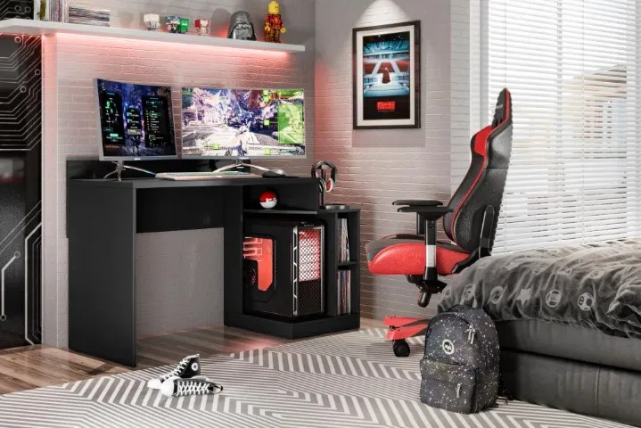 Escrivaninha Gamer Play 136cm Preto Albatroz