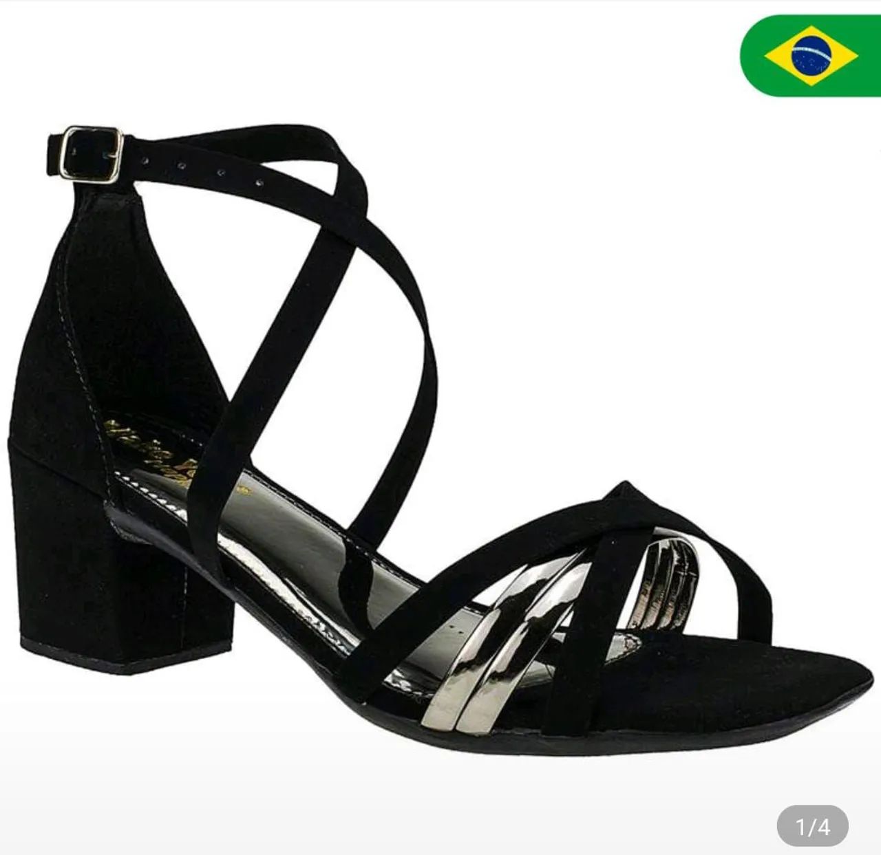 Sandália Feminina Salto Bloco Tiras Cruzadas Elegante