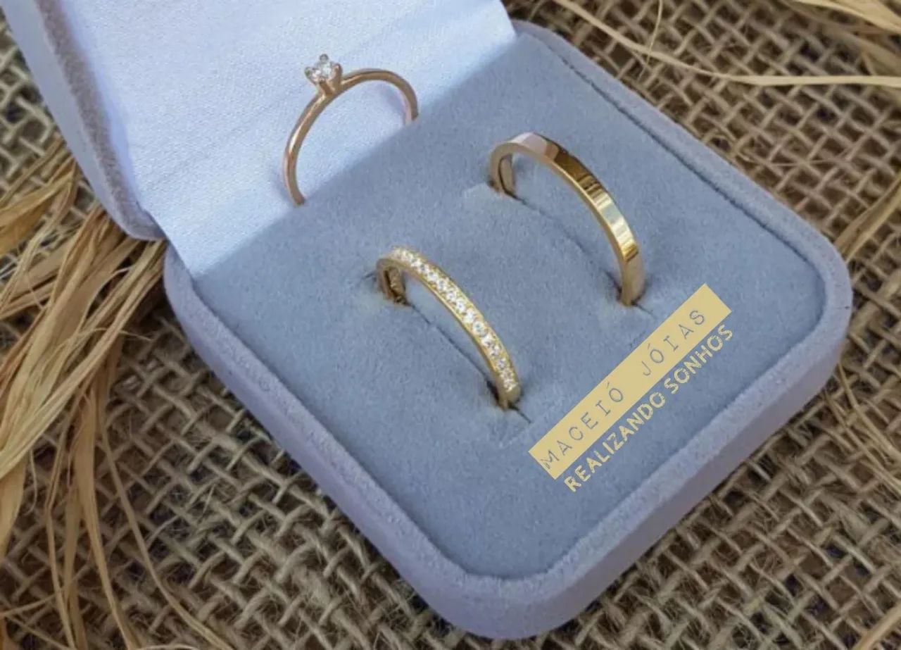  KIT TRIO ALIANÇAS DE NOIVADO E CASAMENTO  - Foto 3