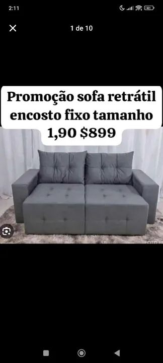 Sofá retrátil 3 lugares - Encosto fixo - Promoção!