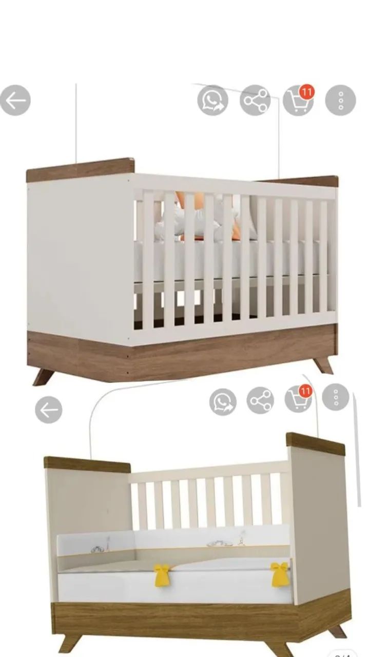 Berço de bebê branco e madeira - novo!