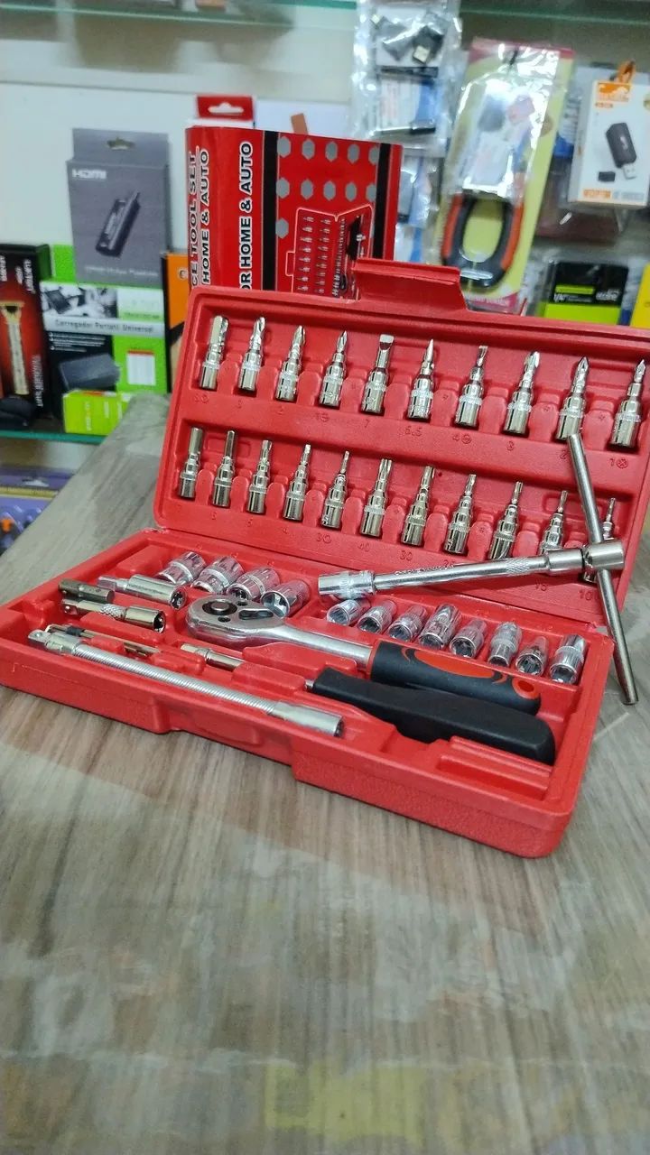 Jogo de Soquetes Chaves de Fenda e Bits 46 Peças com Maleta - Foto 5