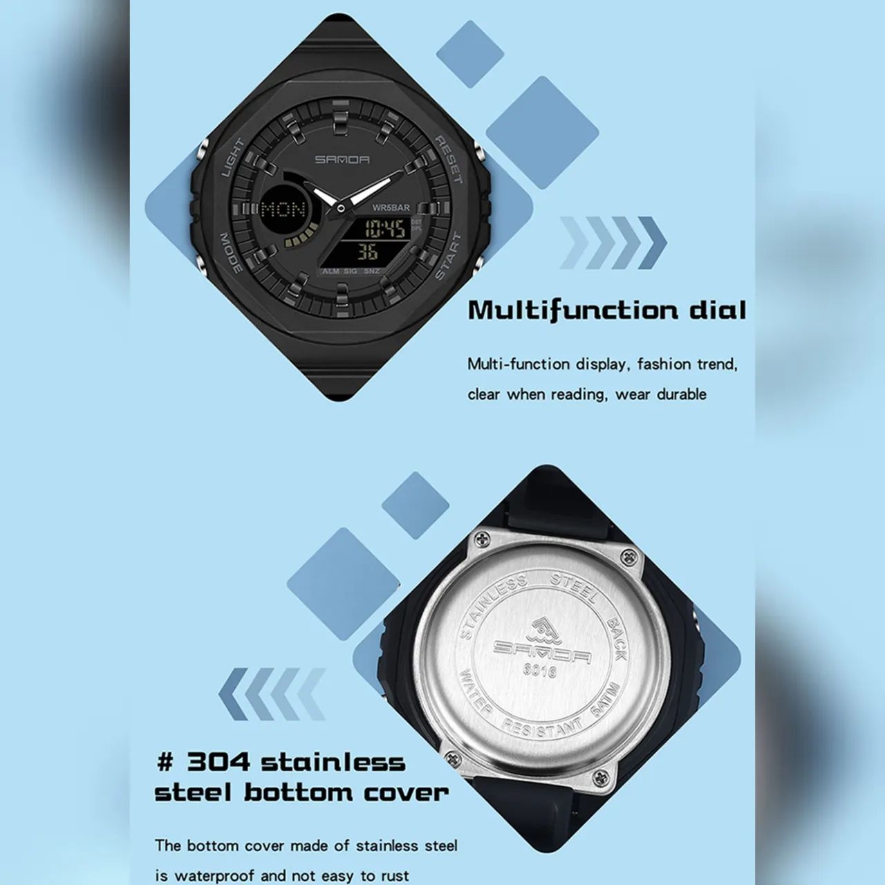 SANDA 6016 Dual Display Watch - Relógio Digital/Analógico, Multifunções - Foto 3