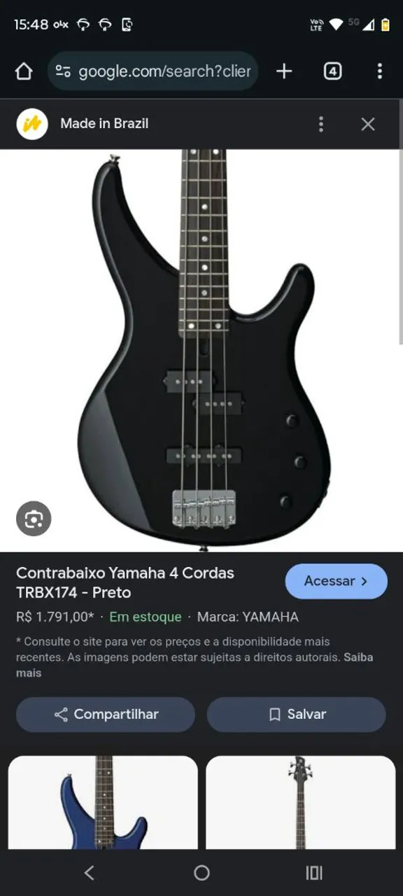 Contrabaixo Yamaha 4 Cordas TRBX174 - Preto