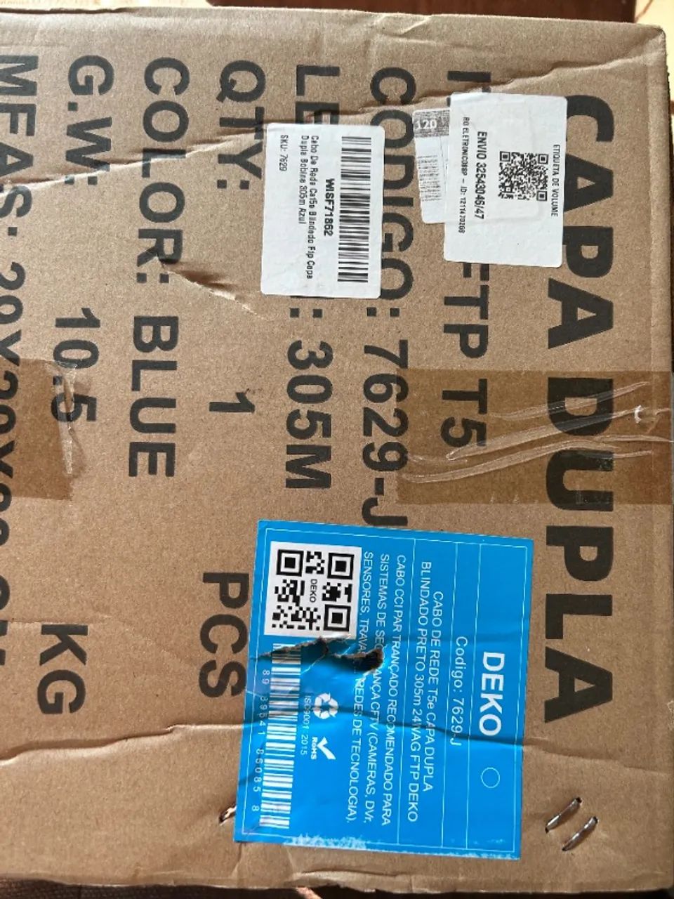Cabo De Rede Cat5e Blindado Capa Dupla Bobina 305m Azul