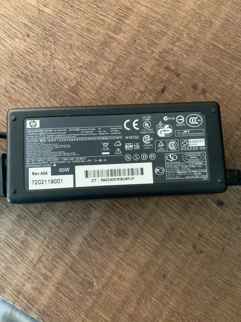 Fonte Original Notebook HP 65W N18152 18,5V 3,5A
