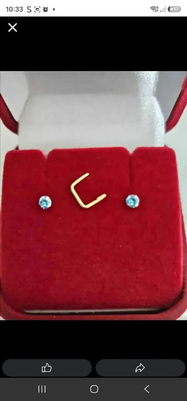 Brinco de ouro com zirconia azul